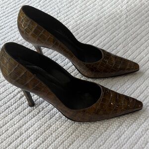 Stuart Weitzman Brown Croc-Embossed Heels